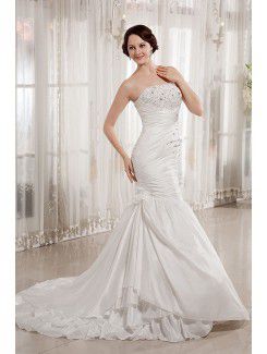 Taffeta Strapless Chapel Train Mermaid Wedding Dress