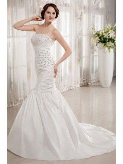 Taffeta Strapless Chapel Train Mermaid Wedding Dress