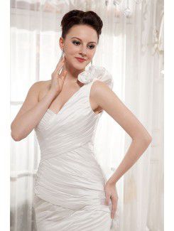 Satin One-Shoulder Court Train Mermaid Wedding Dress with Ruffle