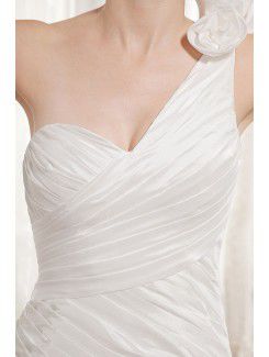 Satin One-Shoulder Court Train Mermaid Wedding Dress with Ruffle