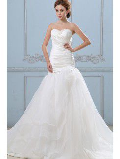 Organza sweetheart cappella treno abito da sposa sirena