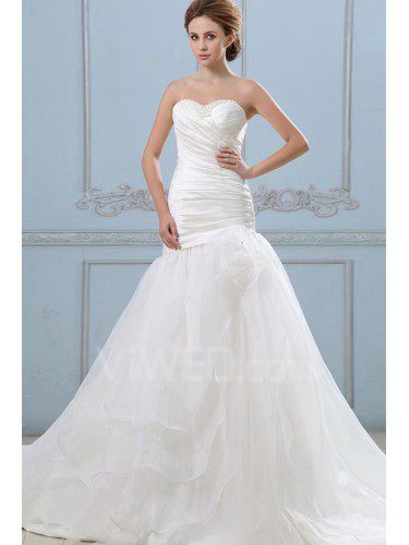 Organza sweetheart cappella treno abito da sposa sirena