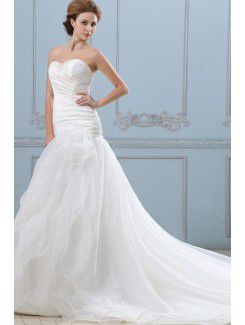 Organza Sweetheart Chapel Train Mermaid Wedding Dress