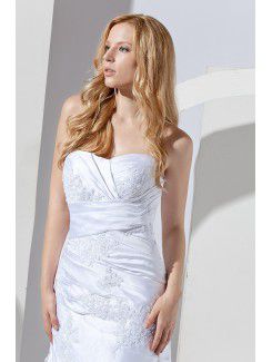 Satin and Lace Sweetheart Chapel Train Sheath Wedding Dress with Embroidered