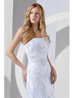 Satin and Lace Sweetheart Chapel Train Sheath Wedding Dress with Embroidered