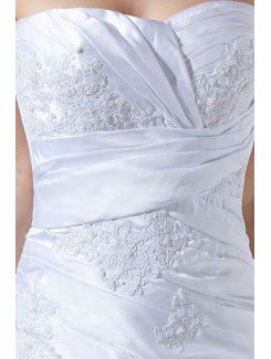 Satin and Lace Sweetheart Chapel Train Sheath Wedding Dress with Embroidered