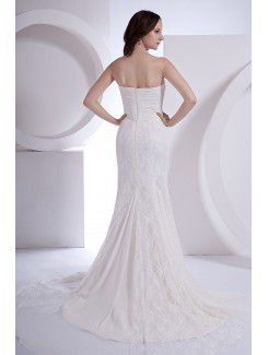 Chiffon Strapless Court Train Sheath Wedding Dress with Lace Jacket