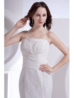 Chiffon Strapless Court Train Sheath Wedding Dress with Lace Jacket