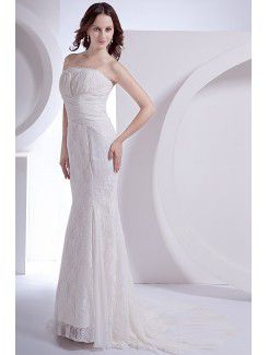 Chiffon Strapless Court Train Sheath Wedding Dress with Lace Jacket