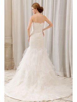 Organza Sweetheart Court Train Mermaid Wedding Dress with Ruffle