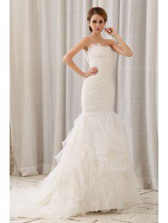 Organza Sweetheart Court Train Mermaid Wedding Dress with Ruffle