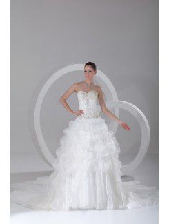 Organza sweetheart floor-lunghezza dell'abito di sfera del vestito da sposa ricamato