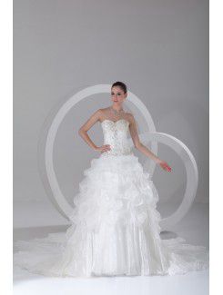 Organza lieverd vloer lengte baljurk geborduurde trouwjurk