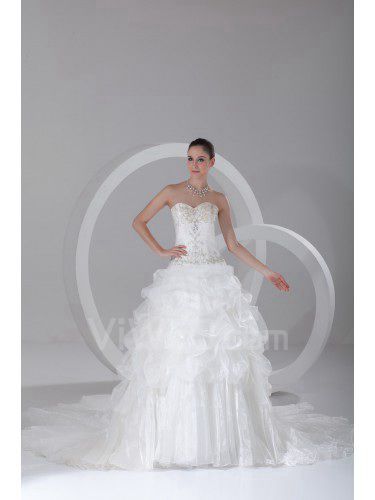 Organza lieverd vloer lengte baljurk geborduurde trouwjurk