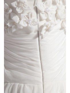 Chiffon and Satin One-Shoulder Sweep Train A-Line Wedding Dress with Flowers