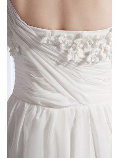 Chiffon and Satin One-Shoulder Sweep Train A-Line Wedding Dress with Flowers