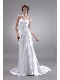 Satin Sweetheart Sweep Train Sheath Wedding Dress with Sequins