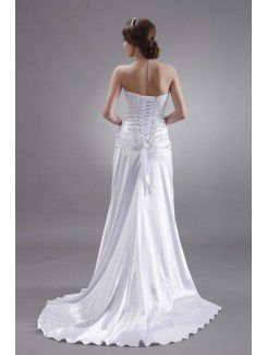 Satin Sweetheart Sweep Train Sheath Wedding Dress with Sequins