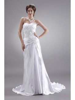 Satin Sweetheart Sweep Train Sheath Wedding Dress with Sequins