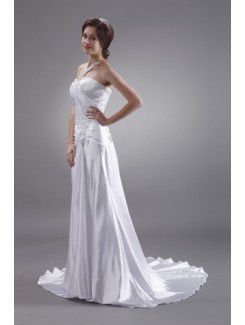 Satin Sweetheart Sweep Train Sheath Wedding Dress with Sequins