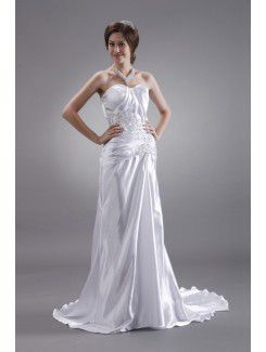 Satin Sweetheart Sweep Train Sheath Wedding Dress with Sequins