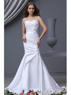 Charmeuse Sweetheart Sweep Train Mermaid Wedding Dress with Ruffle