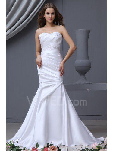 Charmeuse Sweetheart Sweep Train Mermaid Wedding Dress with Ruffle