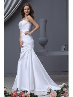 Charmeuse Sweetheart Sweep Train Mermaid Wedding Dress with Ruffle