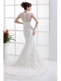 Lace V-Neckline Sweep Train Mermaid Wedding Dress with Embroidered