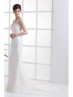 Lace V-Neckline Sweep Train Mermaid Wedding Dress with Embroidered