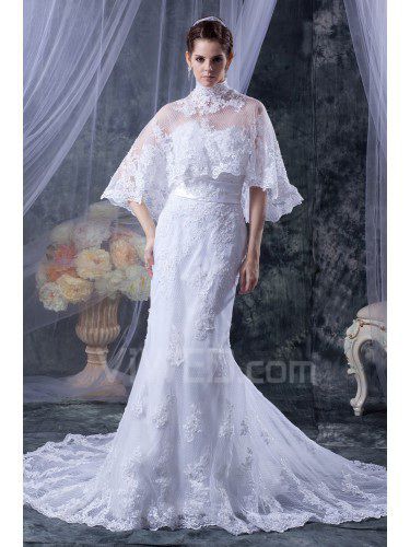 Tulle Strapless Chapel Train Mermaid Wedding Dress with Jacket
