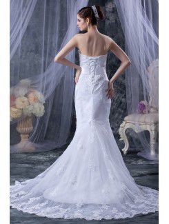 Tulle Strapless Chapel Train Mermaid Wedding Dress with Jacket