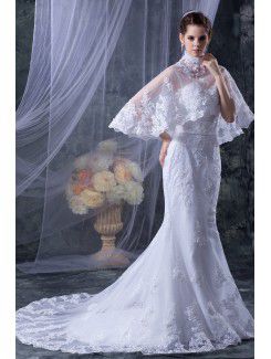 Tulle Strapless Chapel Train Mermaid Wedding Dress with Jacket