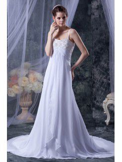 Chiffon and Satin Spaghetti Straps Court Train Column Wedding Dress