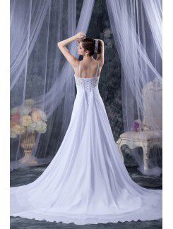 Chiffon and Satin Spaghetti Straps Court Train Column Wedding Dress