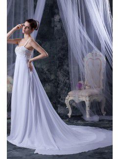 Chiffon and Satin Spaghetti Straps Court Train Column Wedding Dress