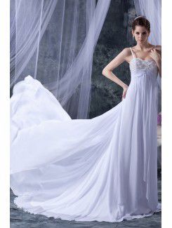 Chiffon and Satin Spaghetti Straps Court Train Column Wedding Dress