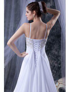 Chiffon and Satin Spaghetti Straps Court Train Column Wedding Dress