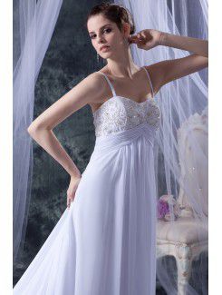 Chiffon and Satin Spaghetti Straps Court Train Column Wedding Dress