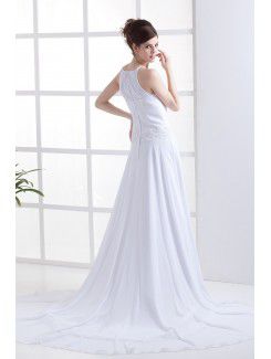 Chiffon Halter Chapel Train A-Line Wedding Dress with Embroidered