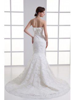 Satin and Net Strapless Mermaid Sweep Train Embroidered Wedding Dress