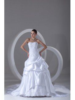 Satin Scoop Chapel Train Ball Gown Embroidered Wedding Dress