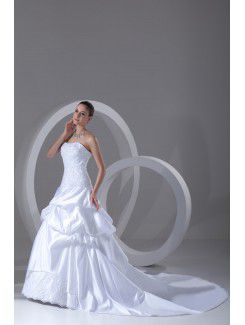 Satin Scoop Chapel Train Ball Gown Embroidered Wedding Dress