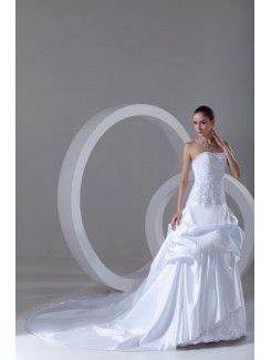 Satin Scoop Chapel Train Ball Gown Embroidered Wedding Dress