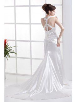 Charmeuse Straps Chapel Train A-Line Wedding Dress with Embroidered Ruffle