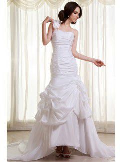 Taffeta One-Shoulder Cathedral Train Mermaid Wedding Dress with Ruffle