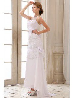 Chiffon and Lace Halter Sweep Train Sheath Wedding Dress