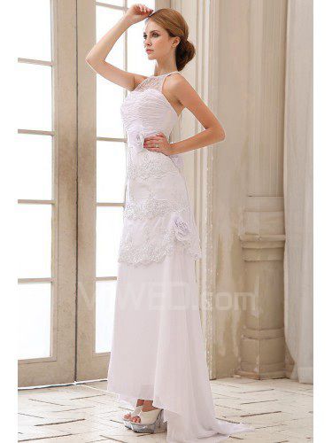 Chiffon und spitze halfter sweep zug mantel brautkleid