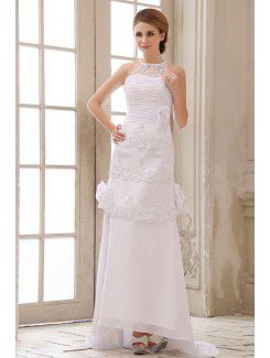 Chiffon and Lace Halter Sweep Train Sheath Wedding Dress