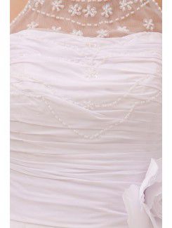 Chiffon and Lace Halter Sweep Train Sheath Wedding Dress